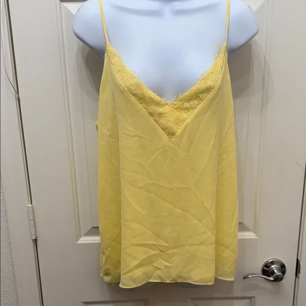 Socialite Sunny Yellow Lace Trim Silky Camisole Sz Medium Adjustable Straps New